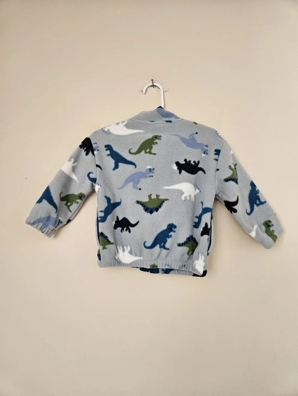 GAP Baby Fleece Zip Up with Blue and Green Dinosaurs, Size 12-18 Months